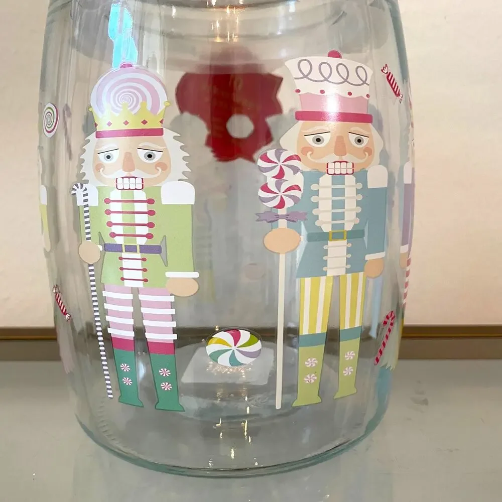 10 Strawberry Street Nutcracker Glass Canister Jar CHRISTMAS Holiday Storage NEW